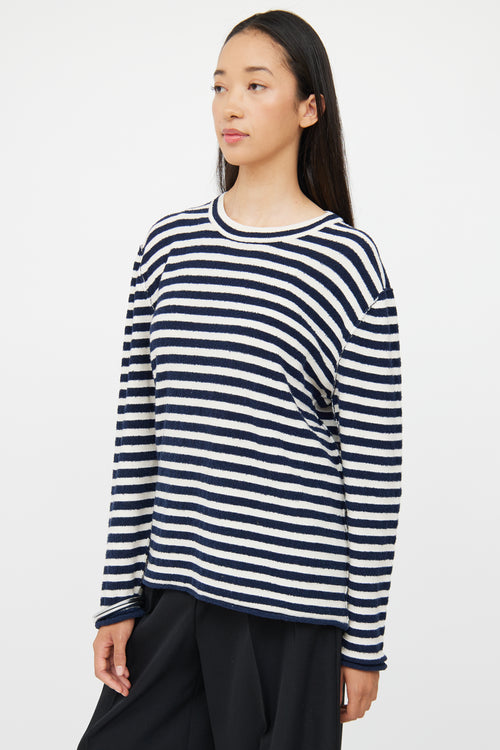 The Row Navy Cream Stripe Knit Sweater