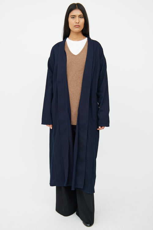 The Row Navy Belted Wrap Coat