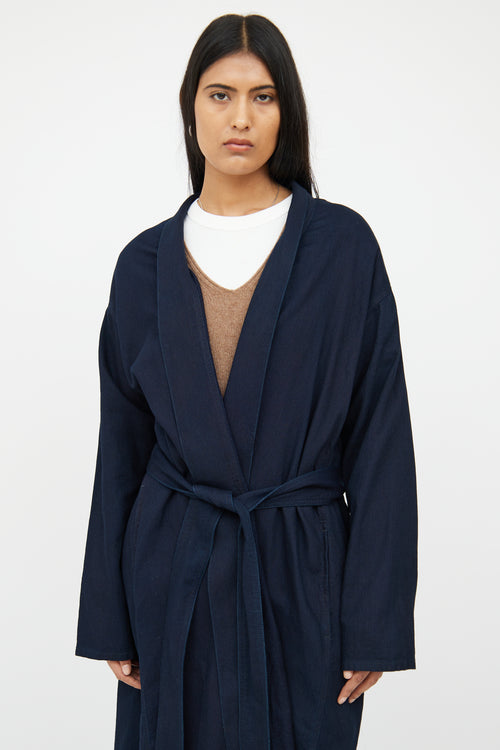 The Row Navy Belted Wrap Coat