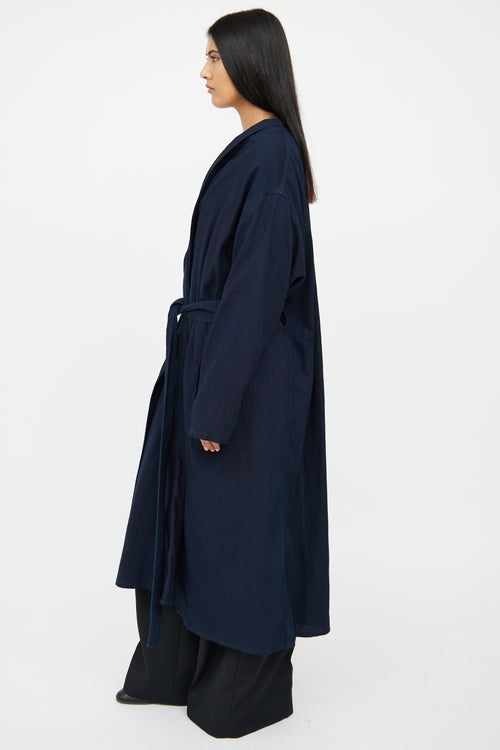 The Row Navy Belted Wrap Coat