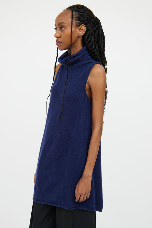 The Row Navy Cashmere Sleeveless Turtleneck Top