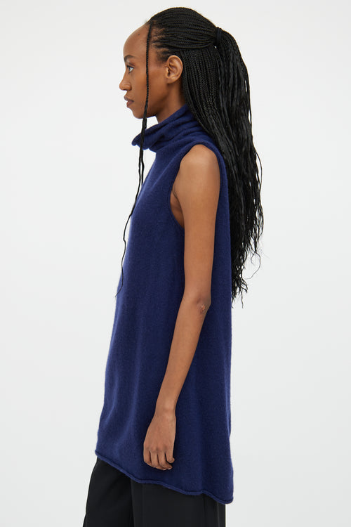 The Row Navy Cashmere Sleeveless Turtleneck Top