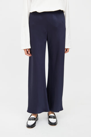 The Row Navy Silk Wideleg Pant