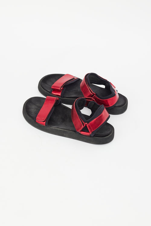 The Row Red Metallic Hook-And-Loop Sandal