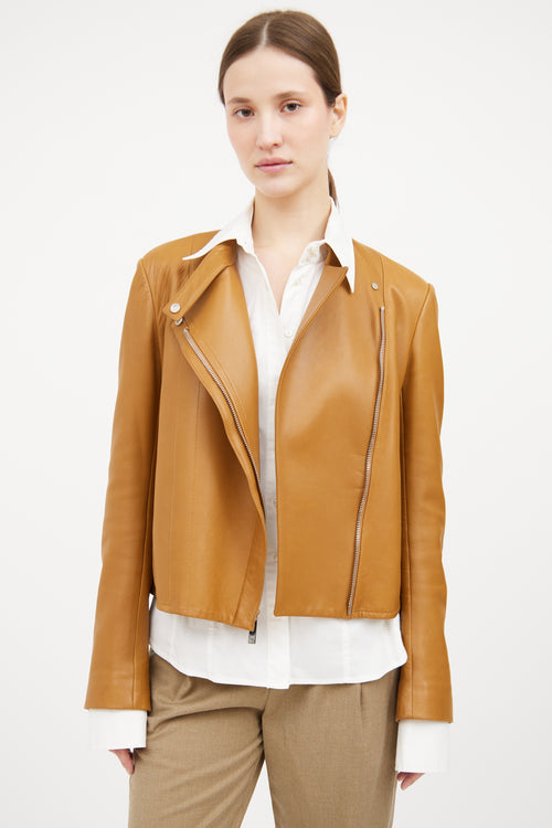 Brown Leather Zip Jacket