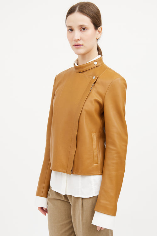 Brown Leather Zip Jacket