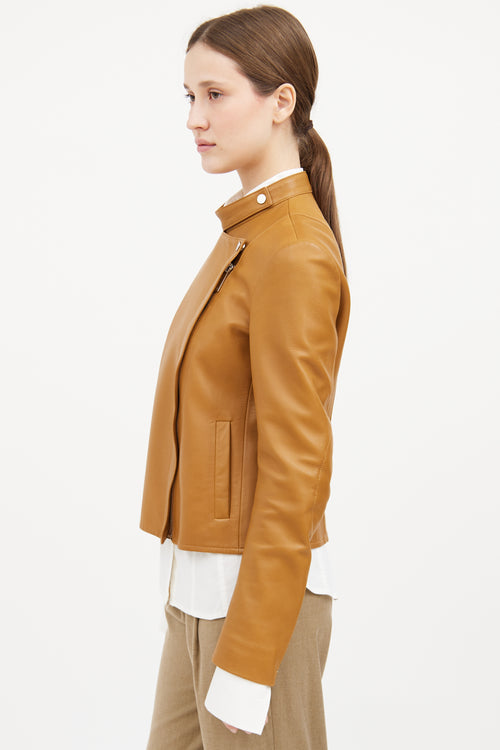 Brown Leather Zip Jacket