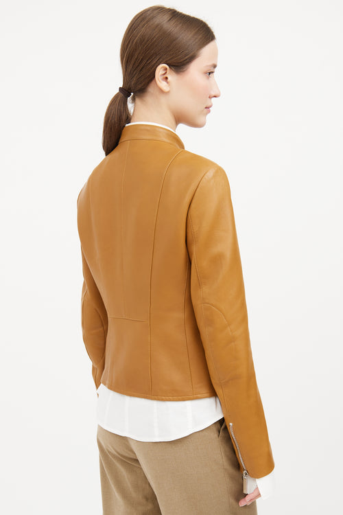 Brown Leather Zip Jacket