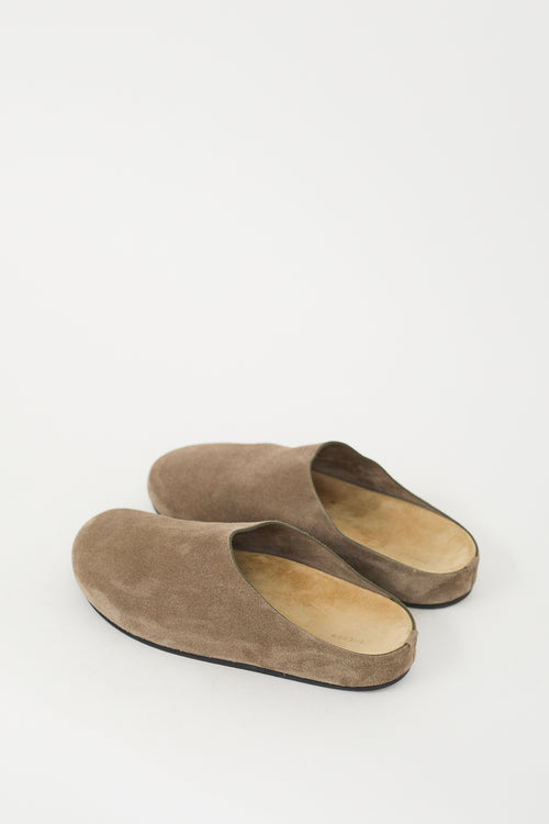 The Row Taupe Suede Hugo Mule