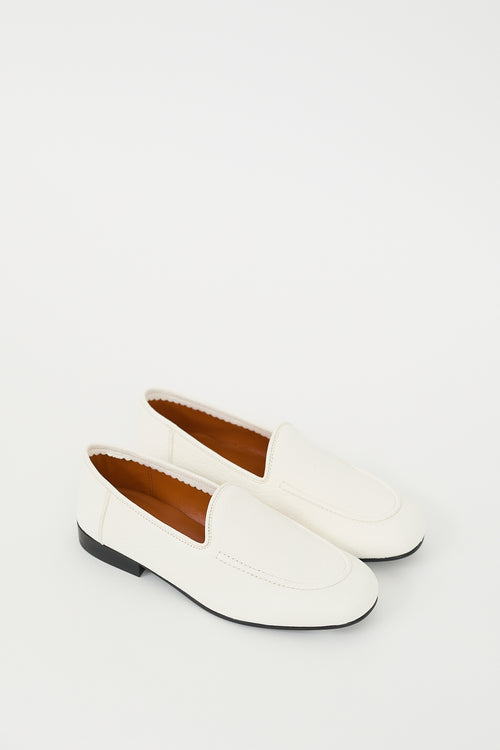 The Row White Leather Rounded Toe Loafer