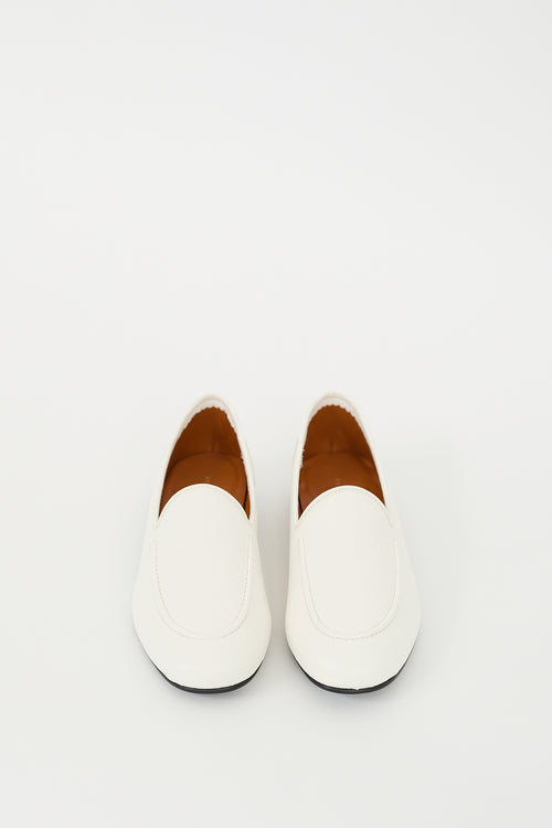 The Row White Leather Rounded Toe Loafer