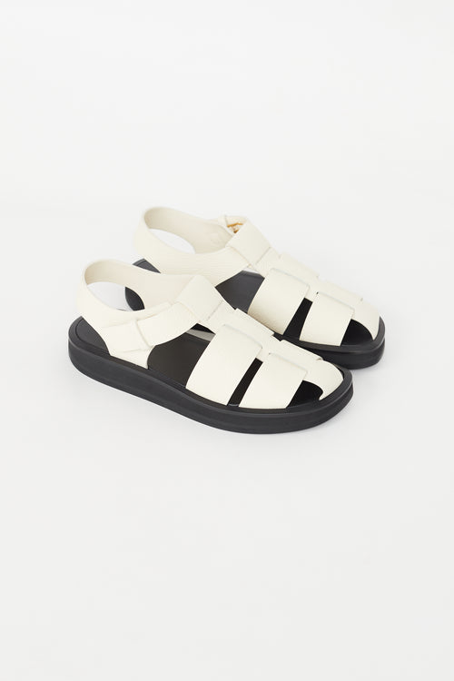 The Row White Leather Fisherman Sandal