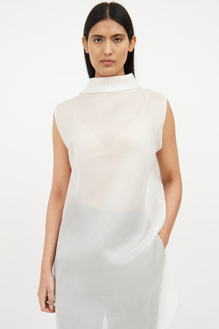 White Silk Sheer Sleeveless Top