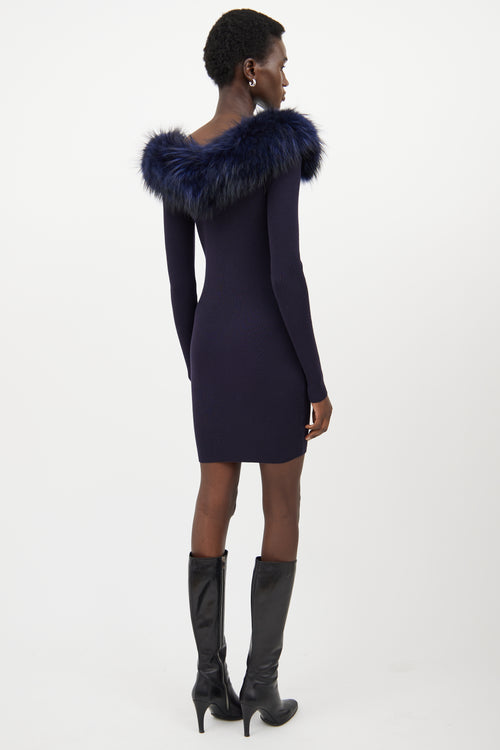 The Royals Navy Ribbed Faux Fur Dress