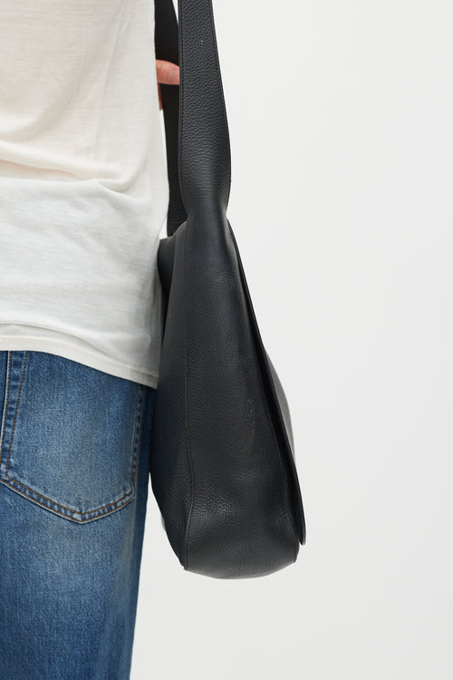 The Row Black Leather Avery Flap Messenger Bag