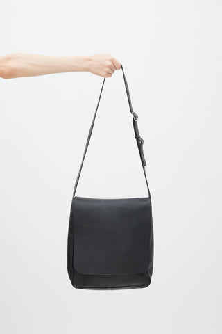 The Row Black Leather Avery Flap Messenger Bag