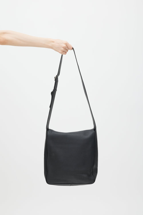 The Row Black Leather Avery Flap Messenger Bag