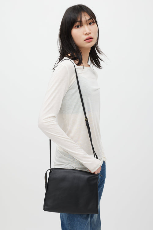 The Row Black Leather Nu Twin Crossbody Bag