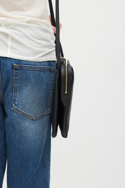 The Row Black Leather Nu Twin Crossbody Bag