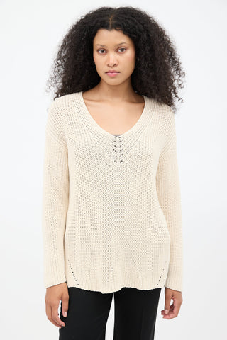 The Row Cream Knit V-Neck Sweater