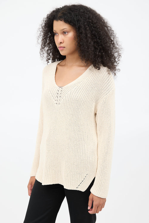 The Row Cream Knit V-Neck Sweater