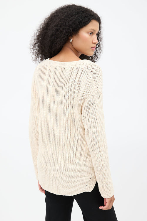 The Row Cream Knit V-Neck Sweater