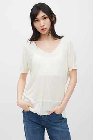 The Row Cream Scoop Neck Panelled T-Shirt