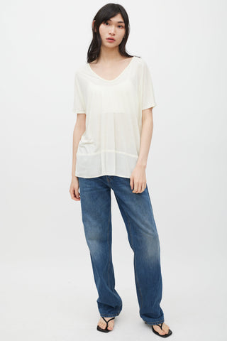 The Row Cream Scoop Neck Panelled T-Shirt