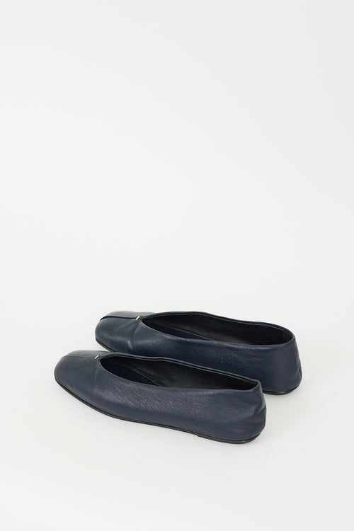 The Row Navy Leather Eva Flat