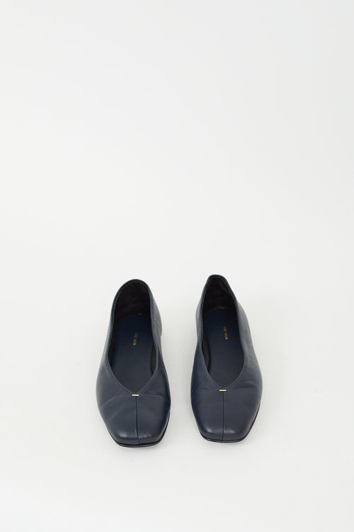 The Row Navy Leather Eva Flat