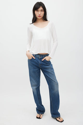 The Row White Long Sleeve Cropped T-Shirt