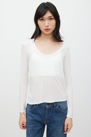 The Row White Long Sleeve Cropped T-Shirt