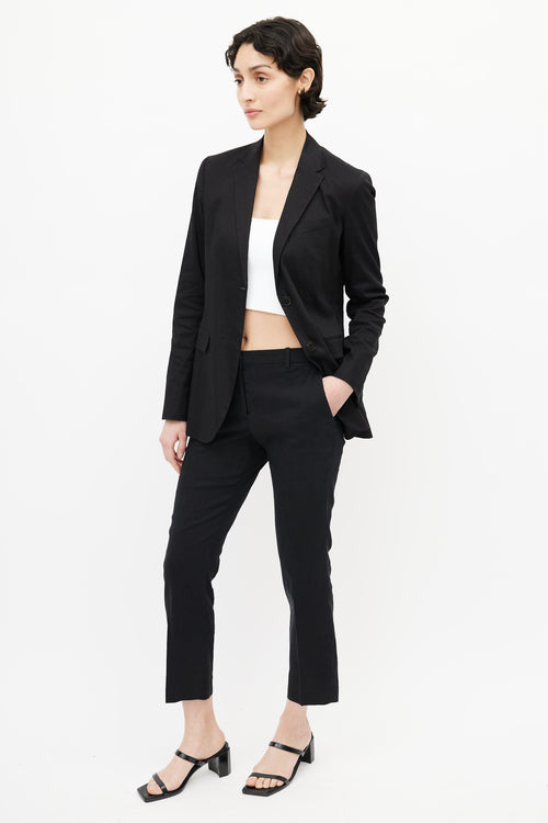 Theory Black Linen Blazer 
Pant Suit