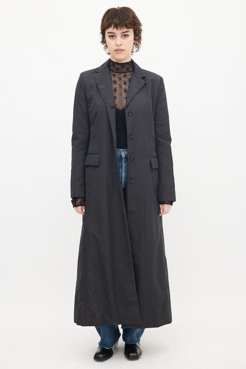 Theory Black Nylon Two Pocket Long Coat