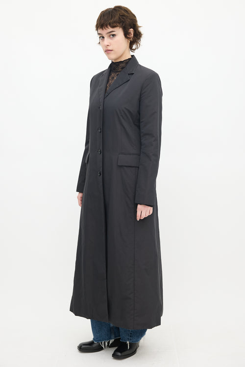 Theory Black Nylon Two Pocket Long Coat