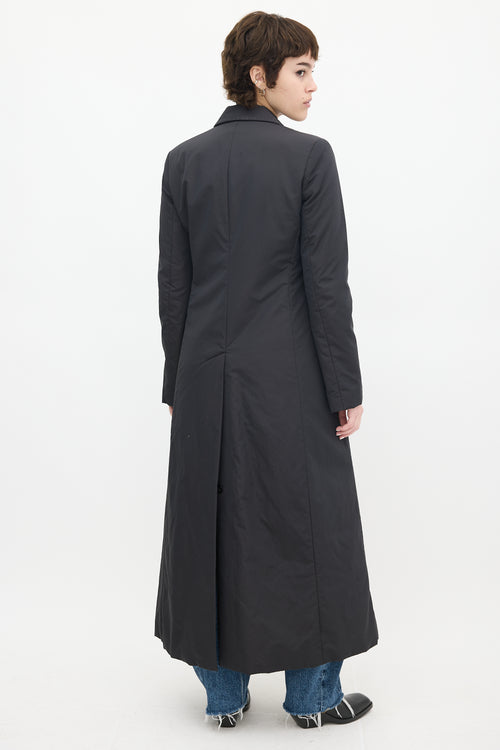 Theory Black Nylon Two Pocket Long Coat