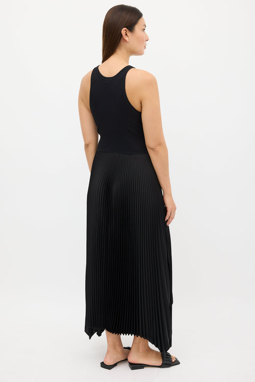 Theory Black Ribbed Knit 
Pleated Dress