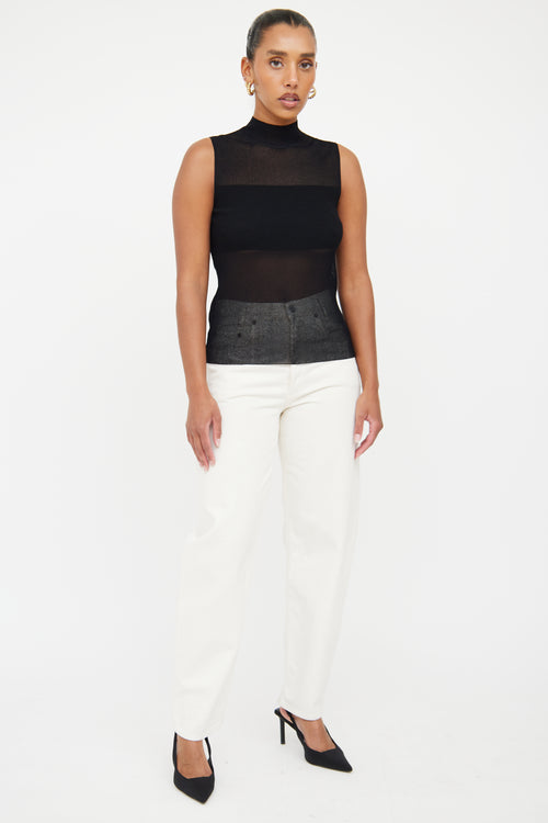 Theory Black Ribbed Mock Neck Top