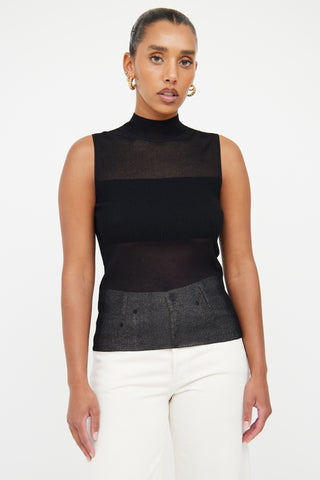 Theory Black Ribbed Mock Neck Top