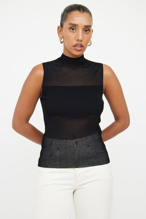 Theory Black Ribbed Mock Neck Top