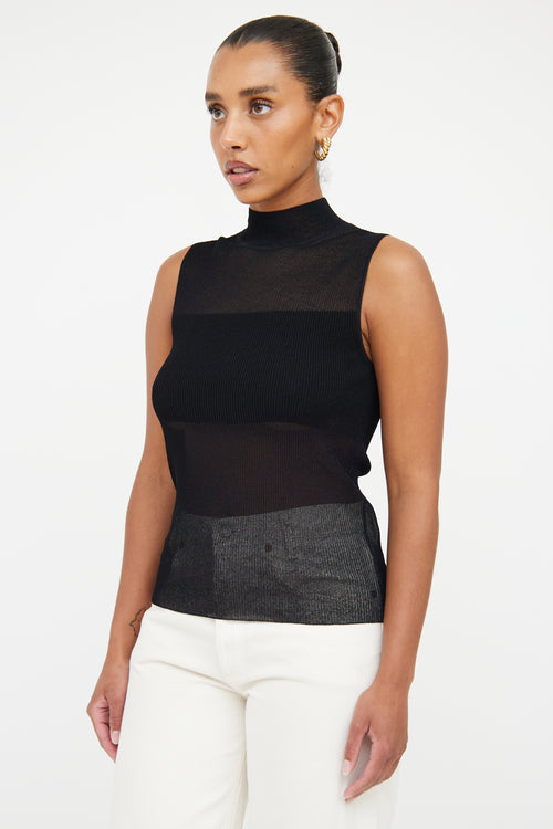 Theory Black Ribbed Mock Neck Top