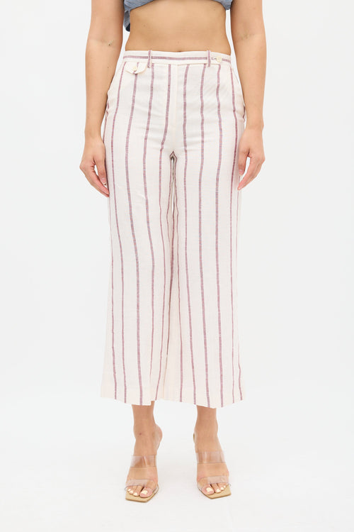 Theory Cream 
Burgundy Linen Nadeema Stripe Pant