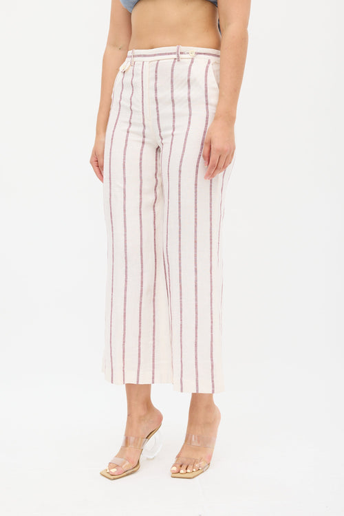 Theory Cream 
Burgundy Linen Nadeema Stripe Pant