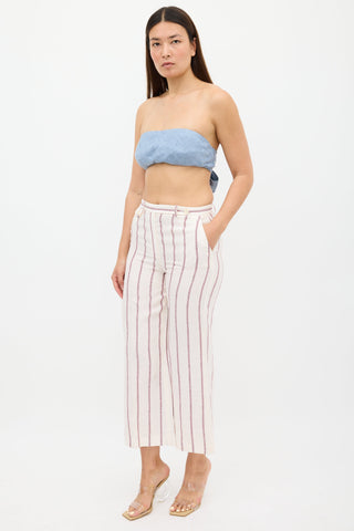 Theory Cream 
Burgundy Linen Nadeema Stripe Pant