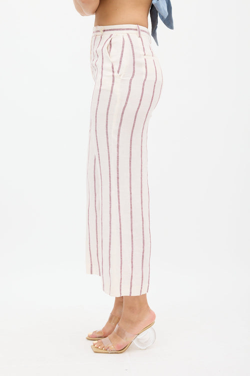 Theory Cream 
Burgundy Linen Nadeema Stripe Pant