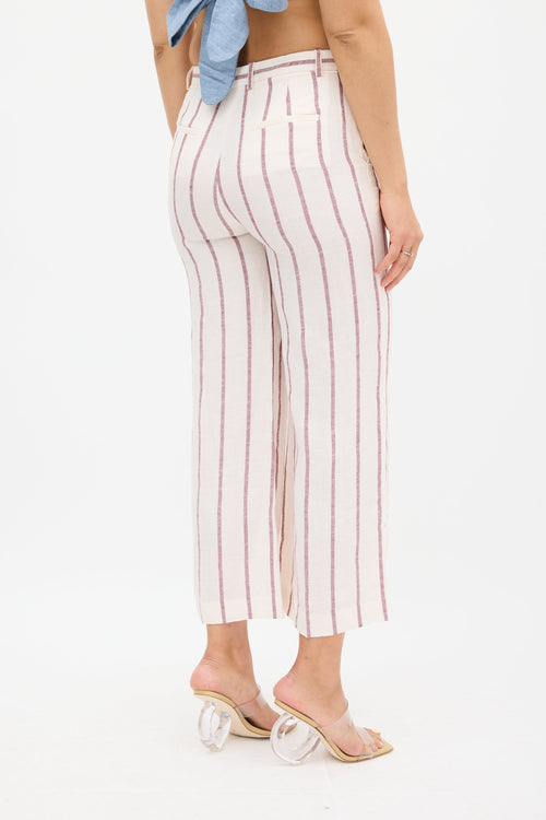 Theory Cream 
Burgundy Linen Nadeema Stripe Pant