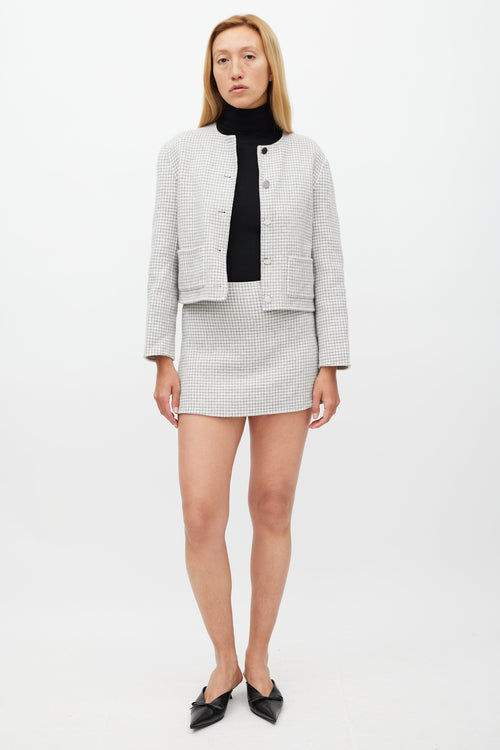 Theory Grey 
White Checked Skirt Suit