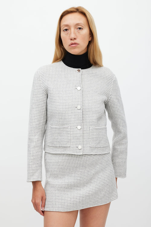 Theory Grey 
White Checked Skirt Suit