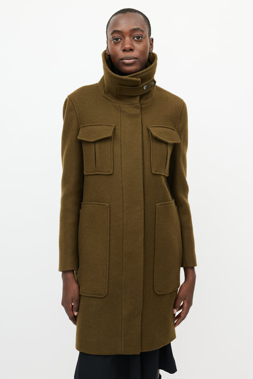 Theory Khaki Green 
Black Fur Collar Coat