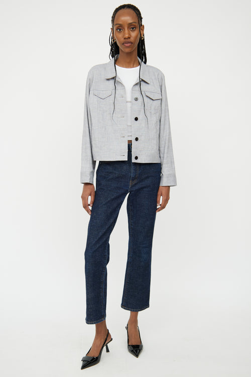 Theory Light Grey Linen Cropped Jacket